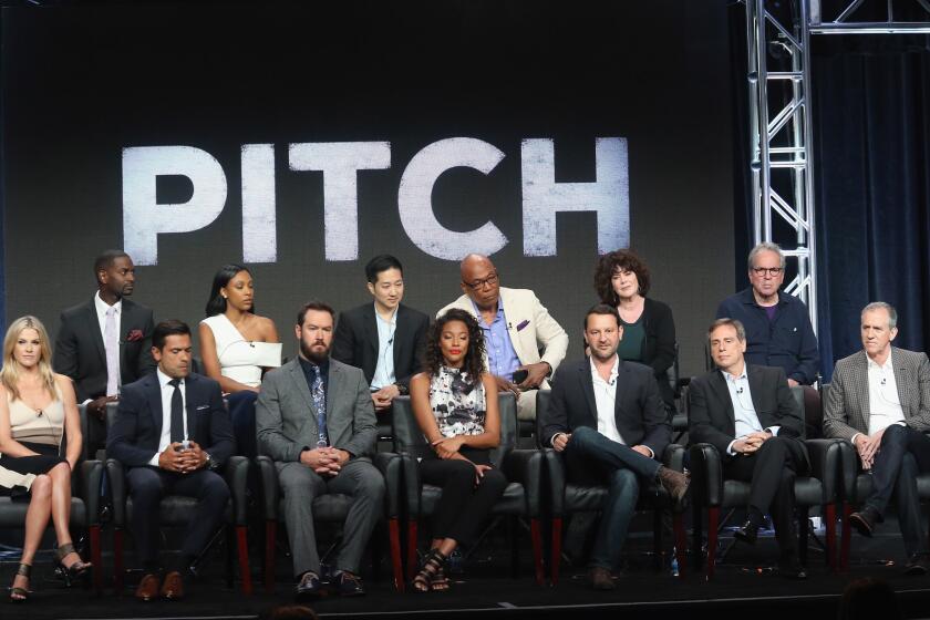 The cast and creators of the new Fox series "Pitch" at the Television Critics Assn. press tour.