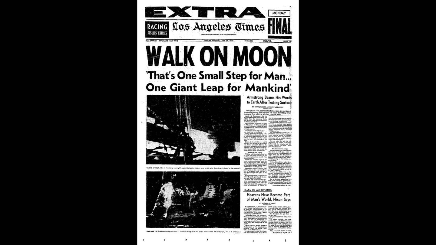 Los Angeles Times front page on July 21, 1969.