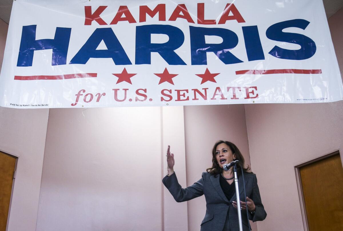 California Atty. Gen. Kamala Harris speaks during a Senate campaign event in Los Angeles on Jan. 10.