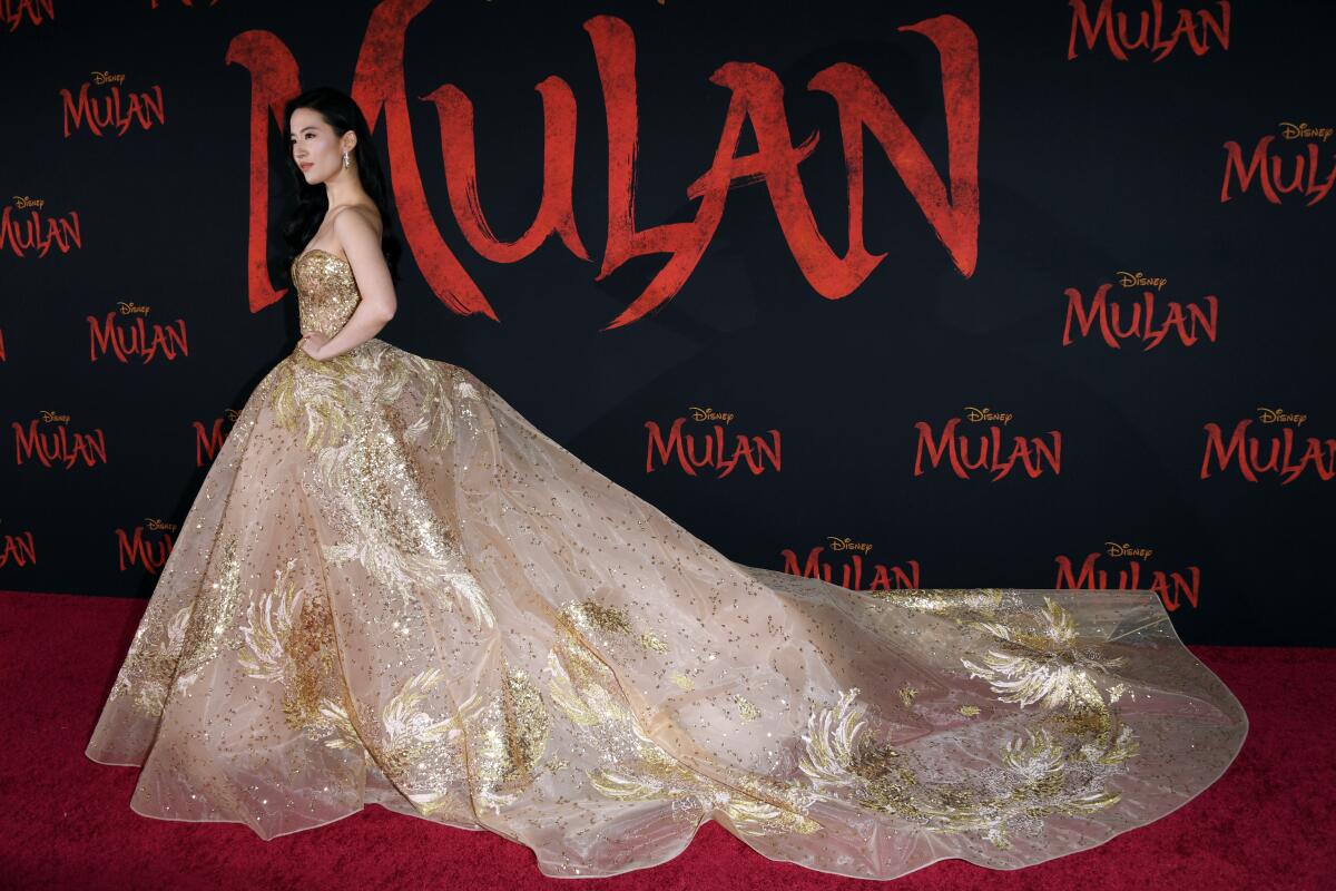 Yifei Liu in a glamorous Elie Saab gown at the "Mulan" premiere