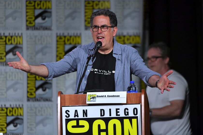 SAN DIEGO, CALIFORNIA - JULY 20: David A. Goodman speaks at "The Orville" Panel during 2019 Comic-Con International at San Diego Convention Center on July 20, 2019 in San Diego, California. (Photo by Amy Sussman/Getty Images)