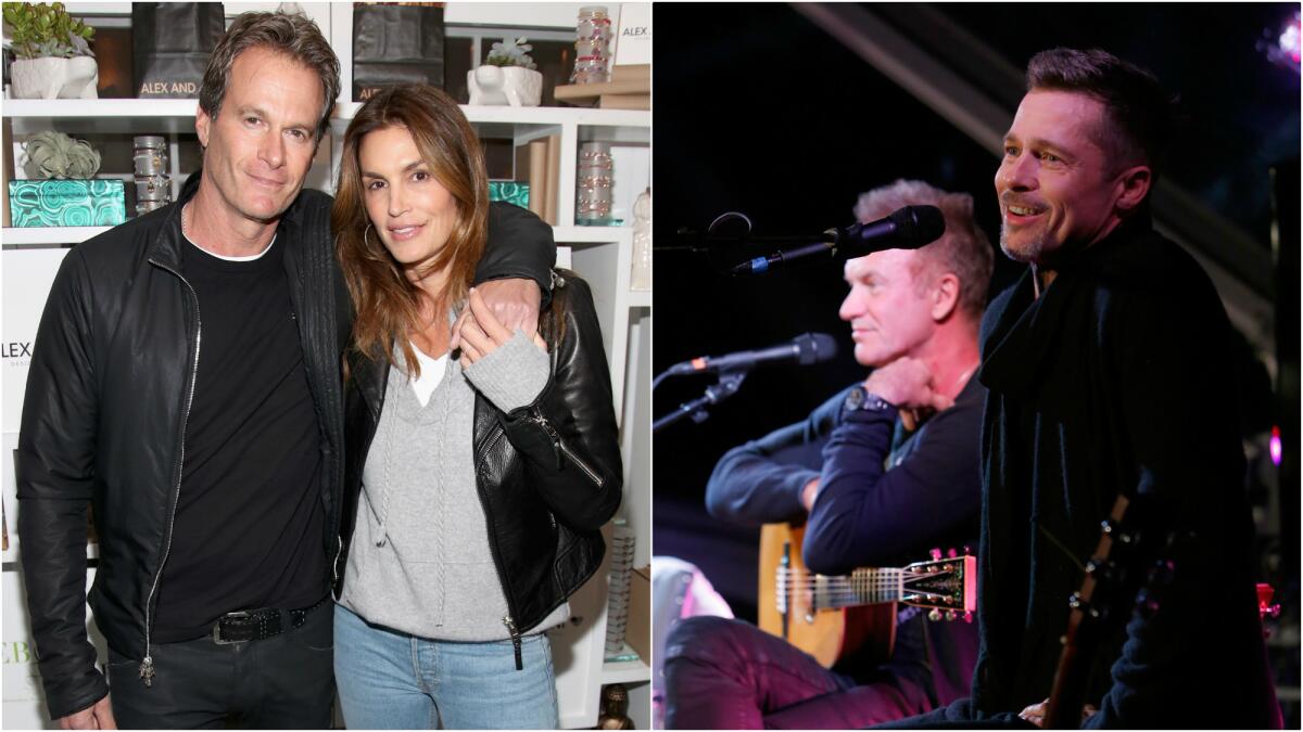 Rande Gerber and Cindy Crawford attend the Saturday event to raise money and awareness for the Epidermolysis Bullosa Medical Research Foundation. Later, Brad Pitt, right, joined Sting onstage.
