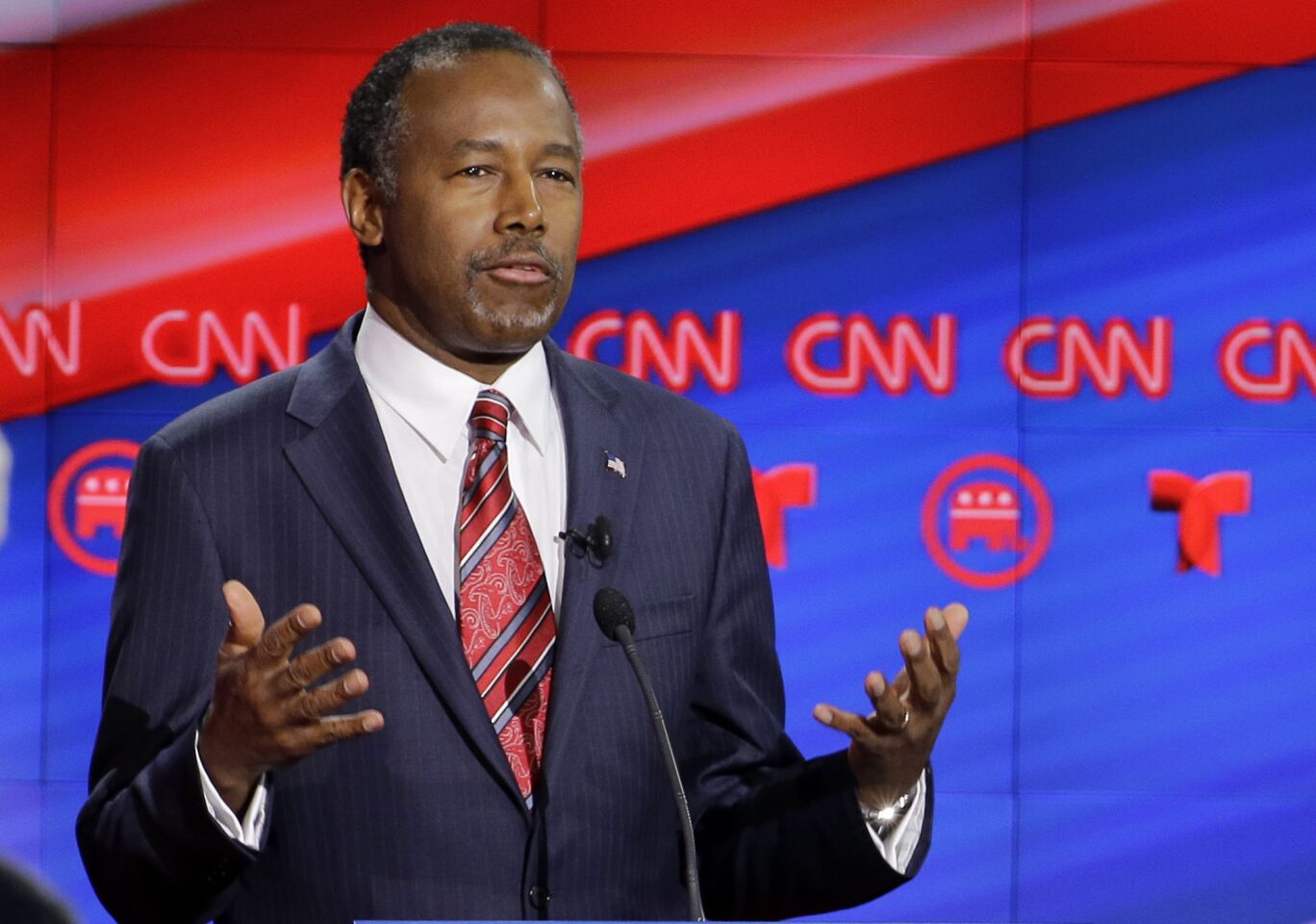 Republican presidential candidate Ben Carson makes a point in the debate.