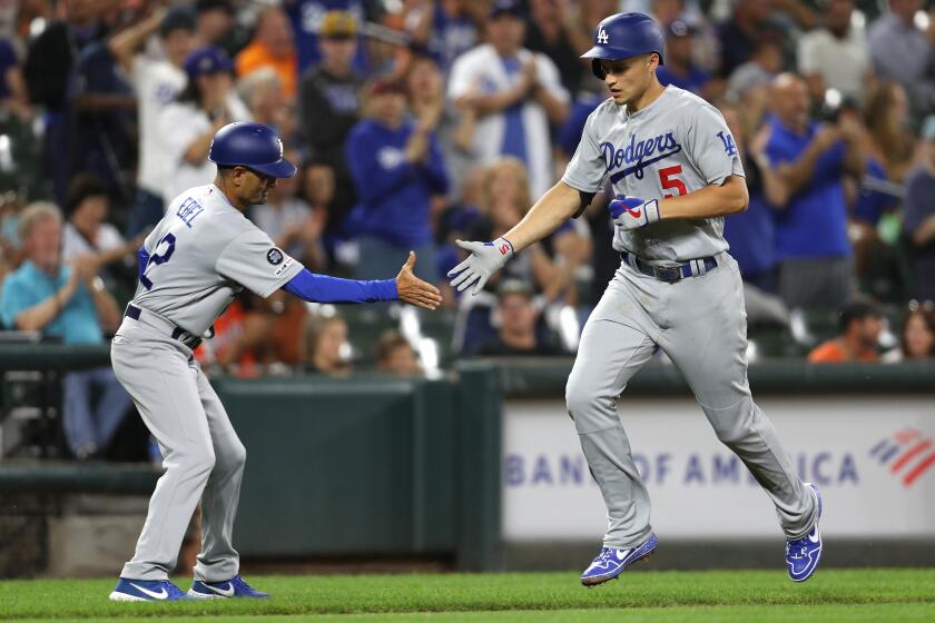 BALTIMORE, MARYLAND - SEPTEMBER 10: Corey Seager #5 of the Los Angeles Dodgers rounds the bases after hitting a two run home run against the Baltimore Orioles during the third inning at Oriole Park at Camden Yards on September 10, 2019 in Baltimore, Maryland. (Photo by Patrick Smith/Getty Images) ** OUTS - ELSENT, FPG, CM - OUTS * NM, PH, VA if sourced by CT, LA or MoD **