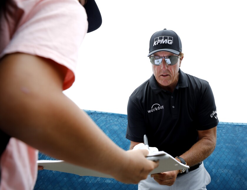 Phil Mickelson, shown Monday at Torrey Pines, enters the U.S. Open riding a historic win at the PGA Championship.