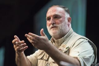 FILE - This Aug. 31, 2019 file photo shows chef and restaurant owner Jose Andres speaking at the Library of Congress National Book Festival in Washington. Andrés and his World Central Kitchen have been awarded a prestigious Spanish prize for their international relief work promoting healthy food. (AP Photo/Cliff Owen, File)