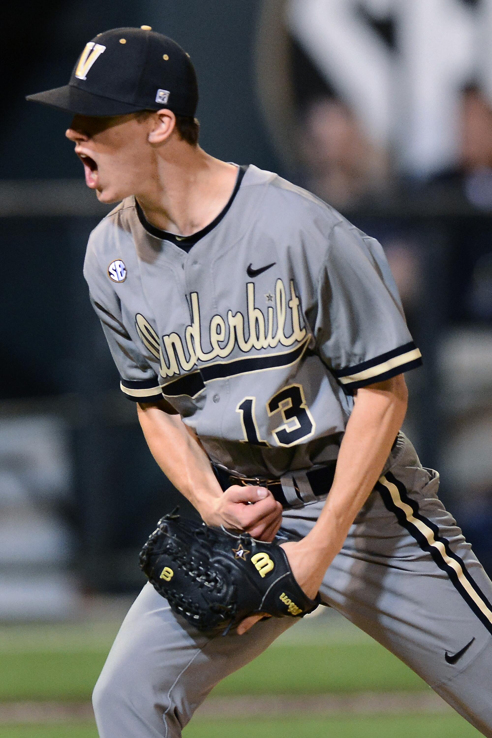 Vanderbilt pitcher Walker Buehler yells after striking out a Georgia Tech batter June 2, 2013, in Nashville, Tenn.