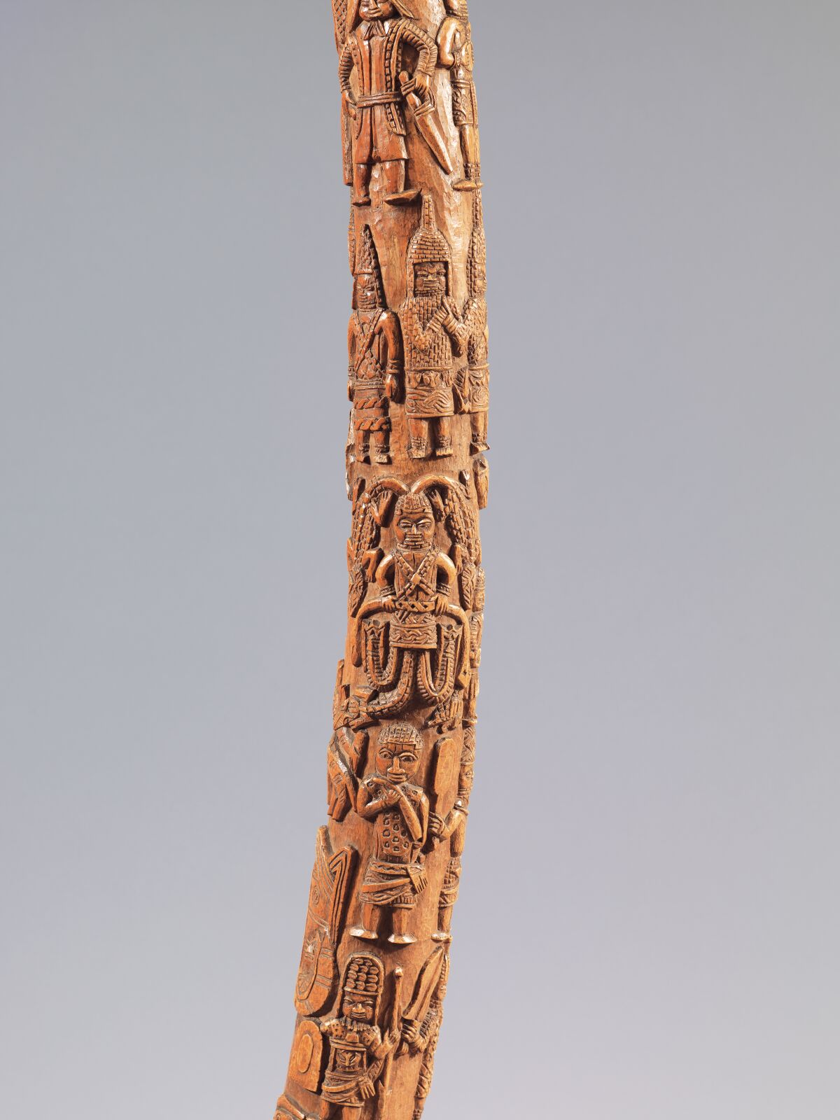 A closeup of intricate figurative interlace adorning a tusk