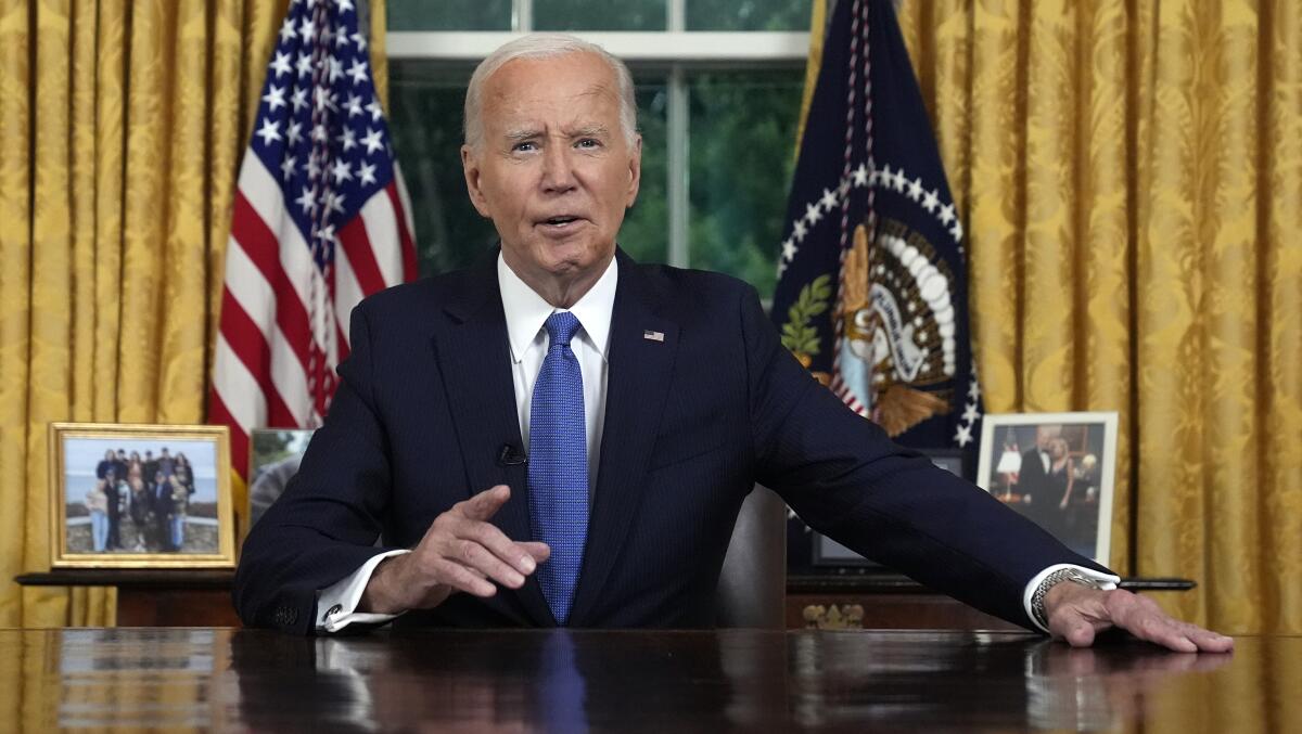 President  Biden addresses the nation from the Oval Office of the White House on July 24.