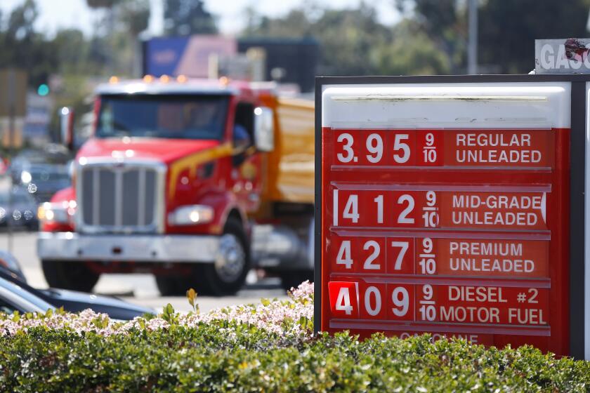 Gas prices are expected to pass 4 dollars a gallon in San Diego County. Here, regular unleaded is $3.95 a gallon at a 7-Eleven station in Pacific Beach on April 8, 2019. (Photo by K.C. Alfred/The San Diego Union-Tribune)