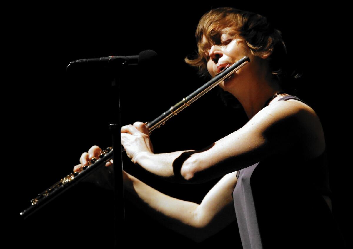Flutist Claire Chase performs at Shoenberg Hall at UCLA on April 4, 2015.