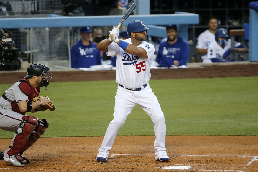 Albert Pujols during his first at-bat with the Dodgers.