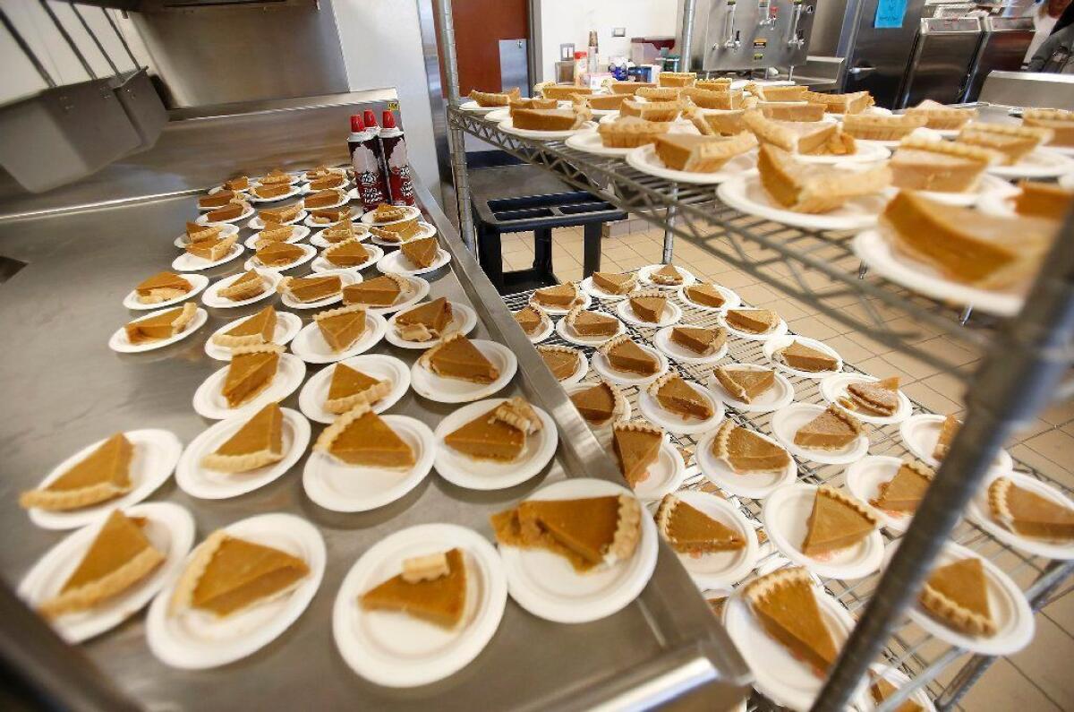 Pumpkin pie is ready for a Thanksgiving luncheon at Oasis Senior Center in Newport Beach on Wednesday.
