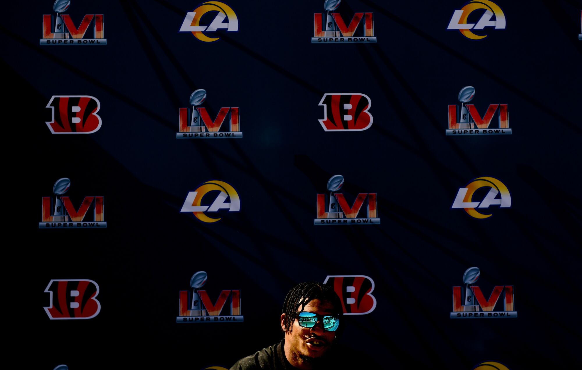 Bengals receiver Ja'Marr Chase speaks during media day before the Super Bowl at UCLA on Friday.