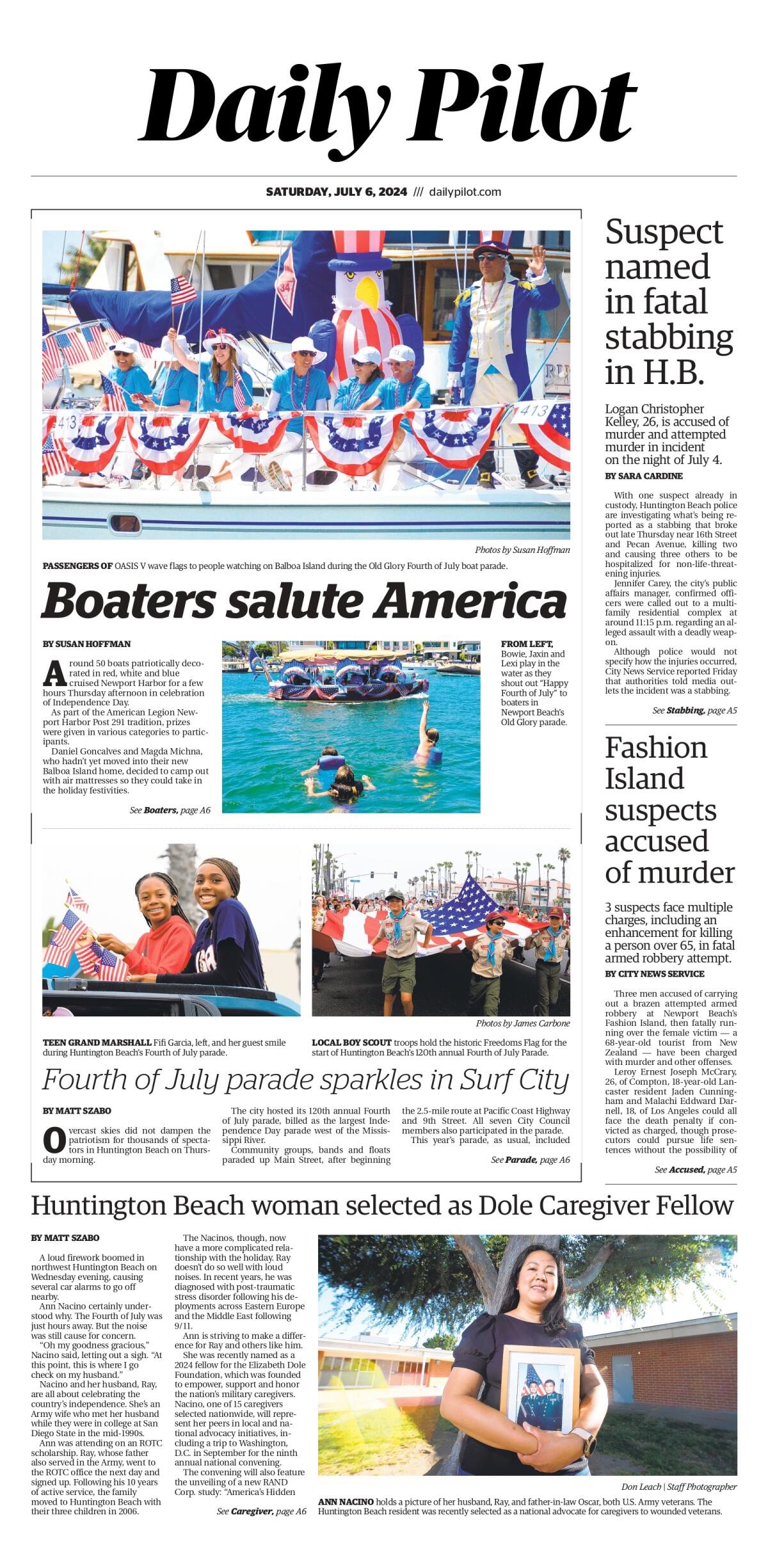 Front page of the Daily Pilot e-newspaper for Saturday, July 6, 2024.