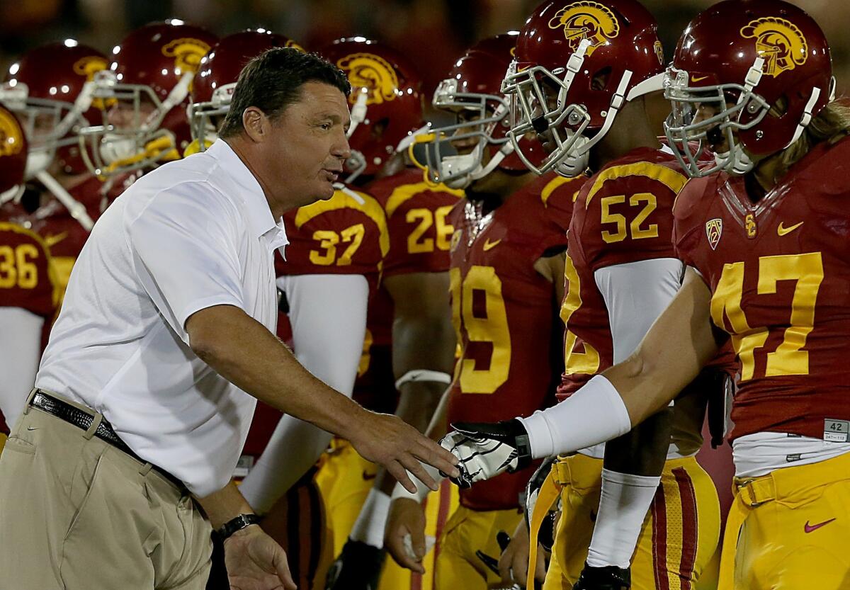 Can Ed Orgeron join a select group of USC coaches who've managed to beat Notre Dame in their first game against the Fighting Irish?