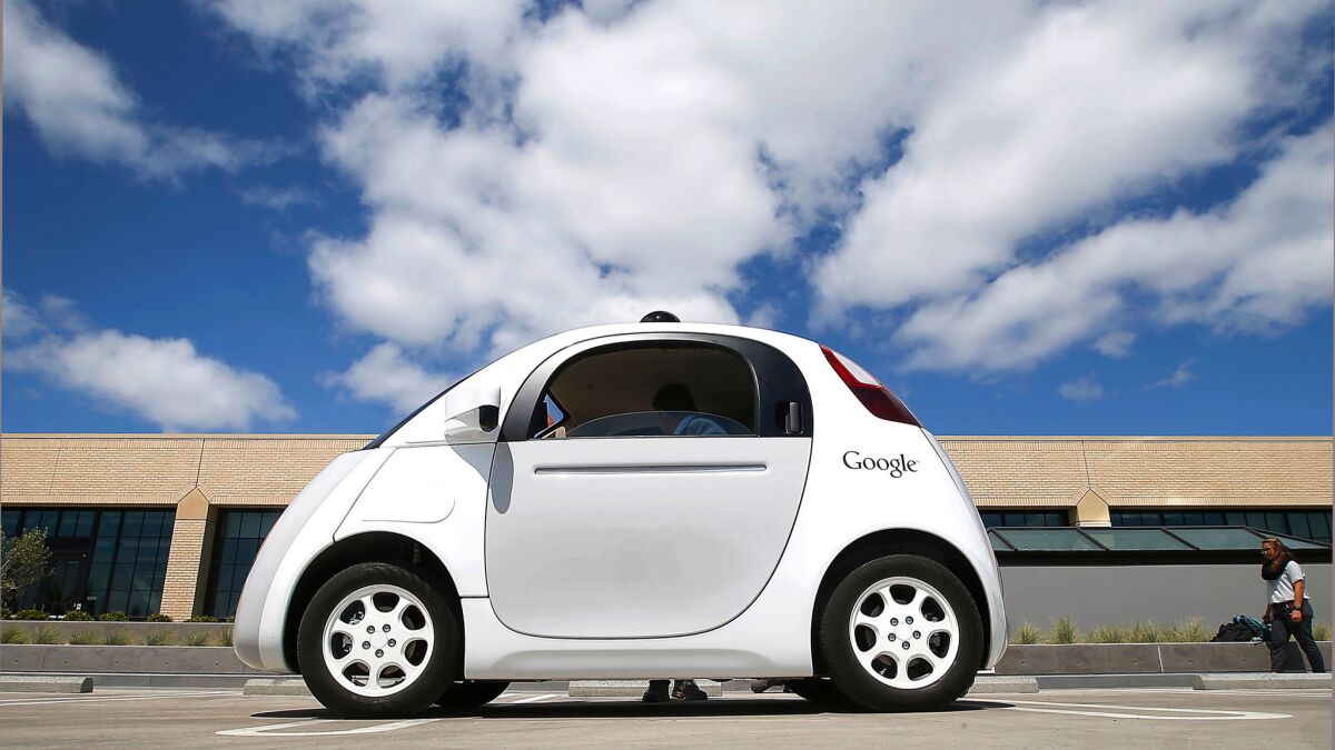The latest version of Google's self-driving car during a demonstration in Mountain View, Calif., in May 2015. (Tony Avelar / Associated Press)