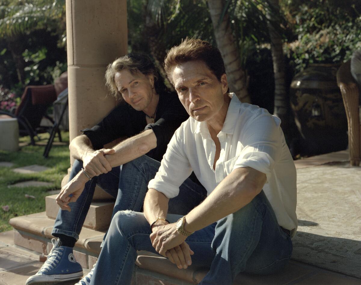 Rick Springfield, left, and Richard Marx at Springfield's house in Malibu on Oct. 3. (Paul Yem / For The Times)