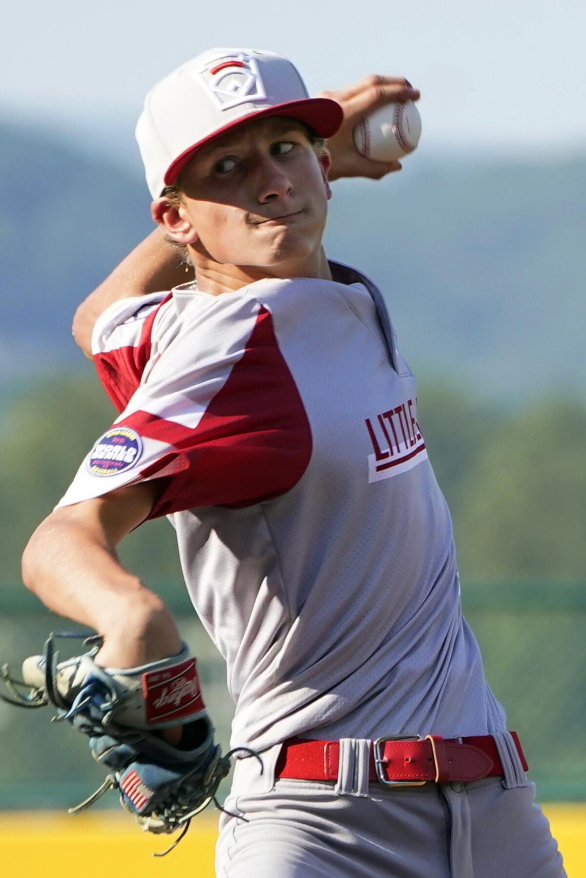 Sioux Falls, S.D.'s Gavin Weir throws to a Torrance Little League batter.