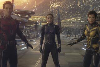 A man and two women wearing superhero uniforms and standing in a CGI landscape