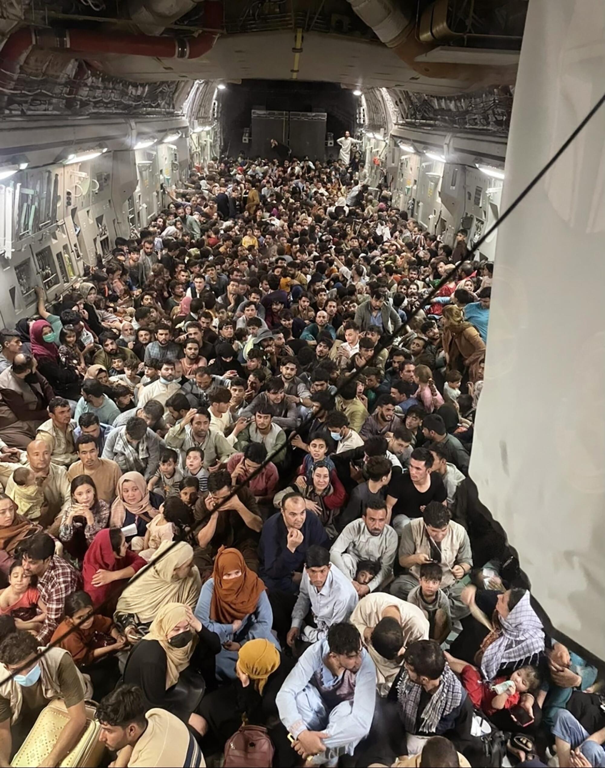 A U.S. plane is packed with Afghan citizens.
