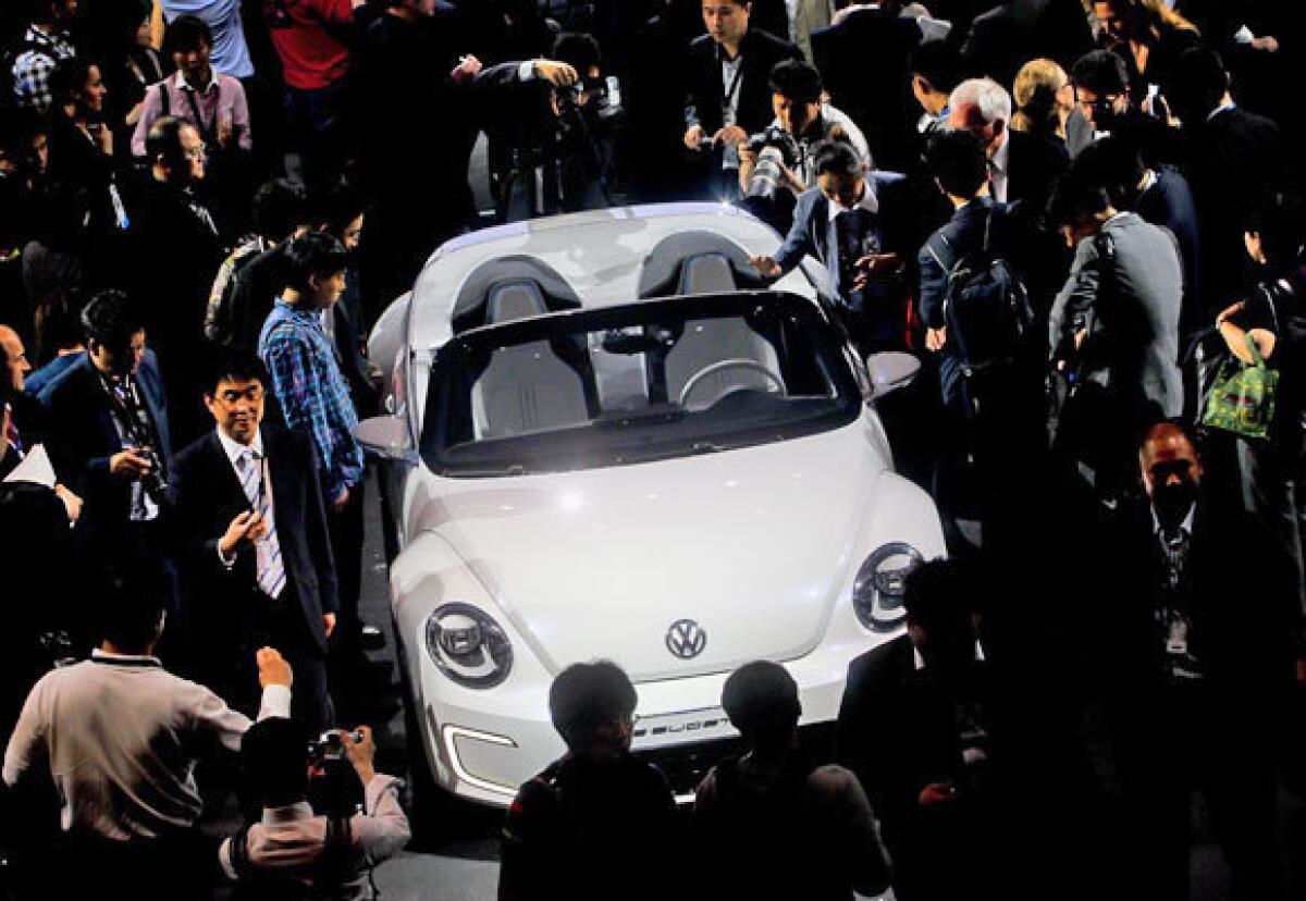 The Volkswagen E-Bugster Speedster concept car is presented during the Volkswagen "Group Night" in Beijing on April 22. A new settlement between California and power provider NRG would install $100 million in new EV infrastructure in the state.