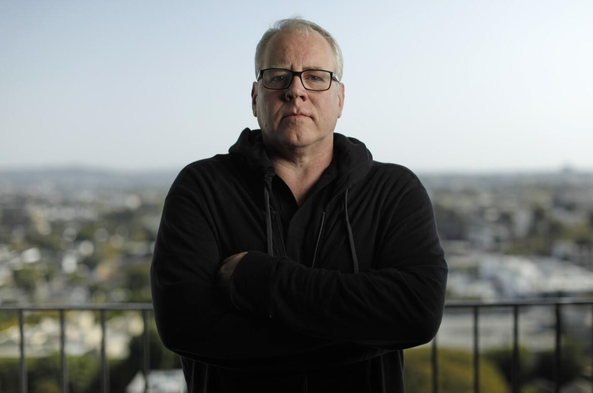 Los Angeles author Bret Easton Ellis at his West Hollywood home. He will appear at 11 a.m. April 14 at the L.A. Times Festival of Books.