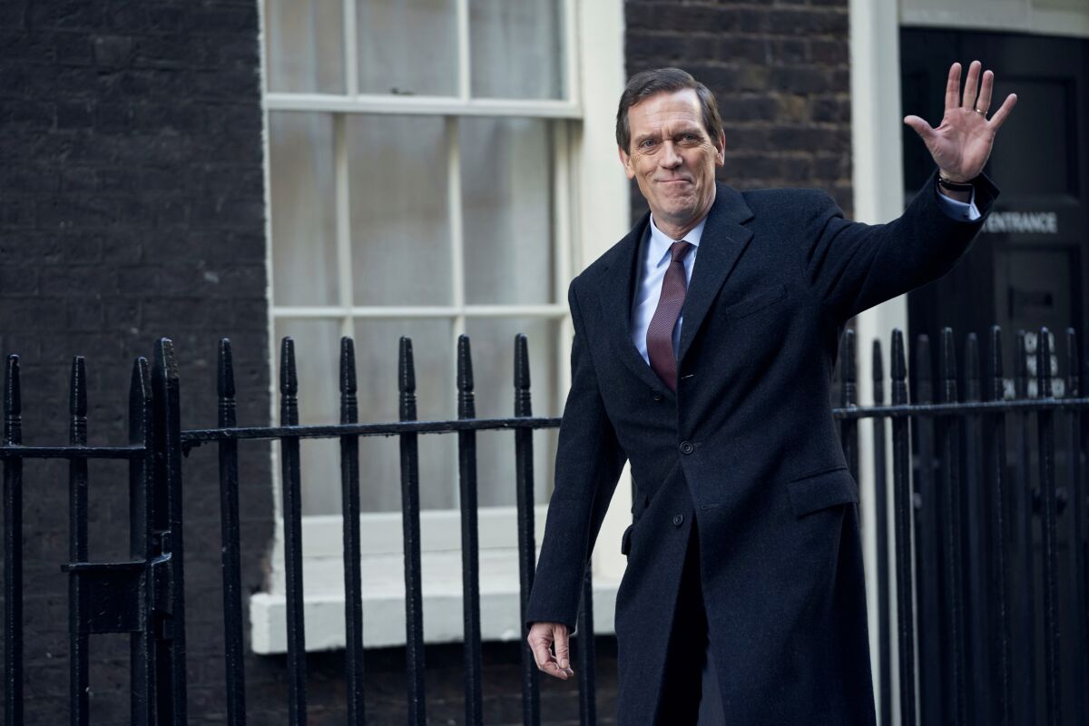 Hugh Laurie plays a politician in "Roadkill," written by David Hare.