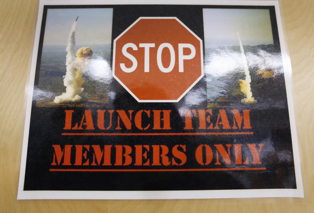 A sign on the door leading into the ICBM Launch Support Center at Vandenberg Air Force Base.