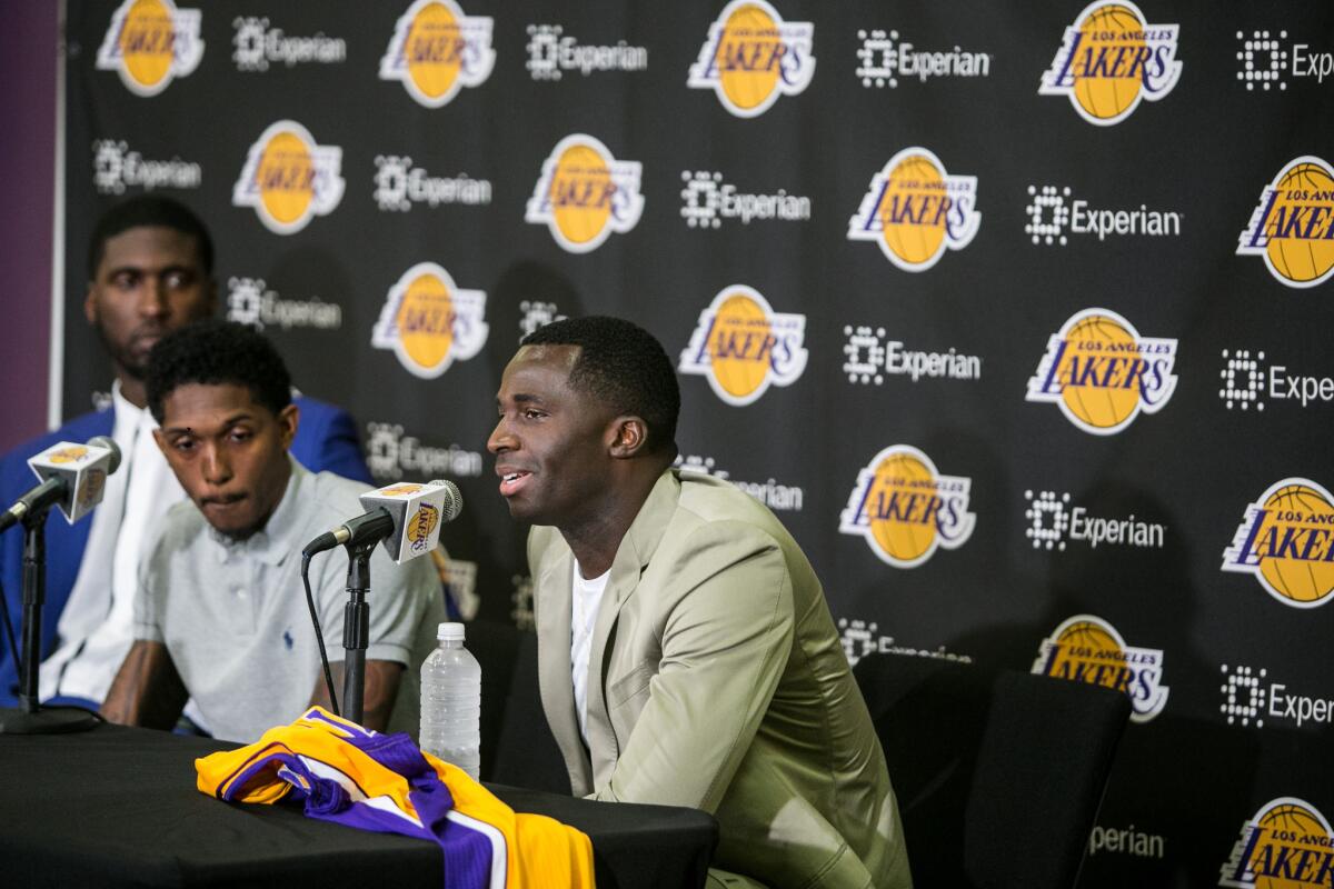 Brandon Bass fields a question during an introductory news conference at the Lakers' training facility in El Segundo.