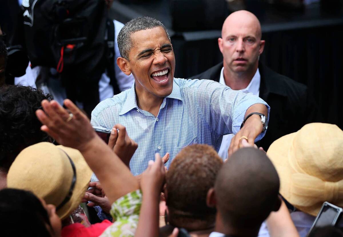 President Obama greets supporters at a campaign event last week in Virginia.