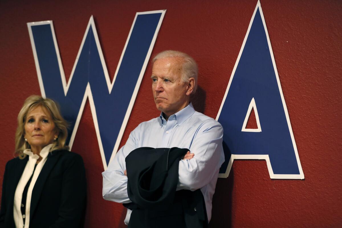 Joe Biden and his wife, Jill, campaigning in Carroll, Iowa.