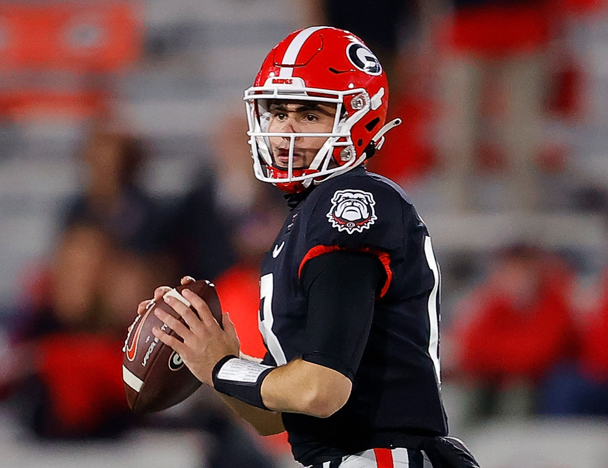 Georgia quarterback JT Daniels looks to pass during a win over Mississippi State on Saturday.