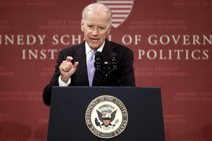 Vice President Joe Biden speaks at Harvard University's Kennedy School of Government in Cambridge, Mass., on Oct. 2.