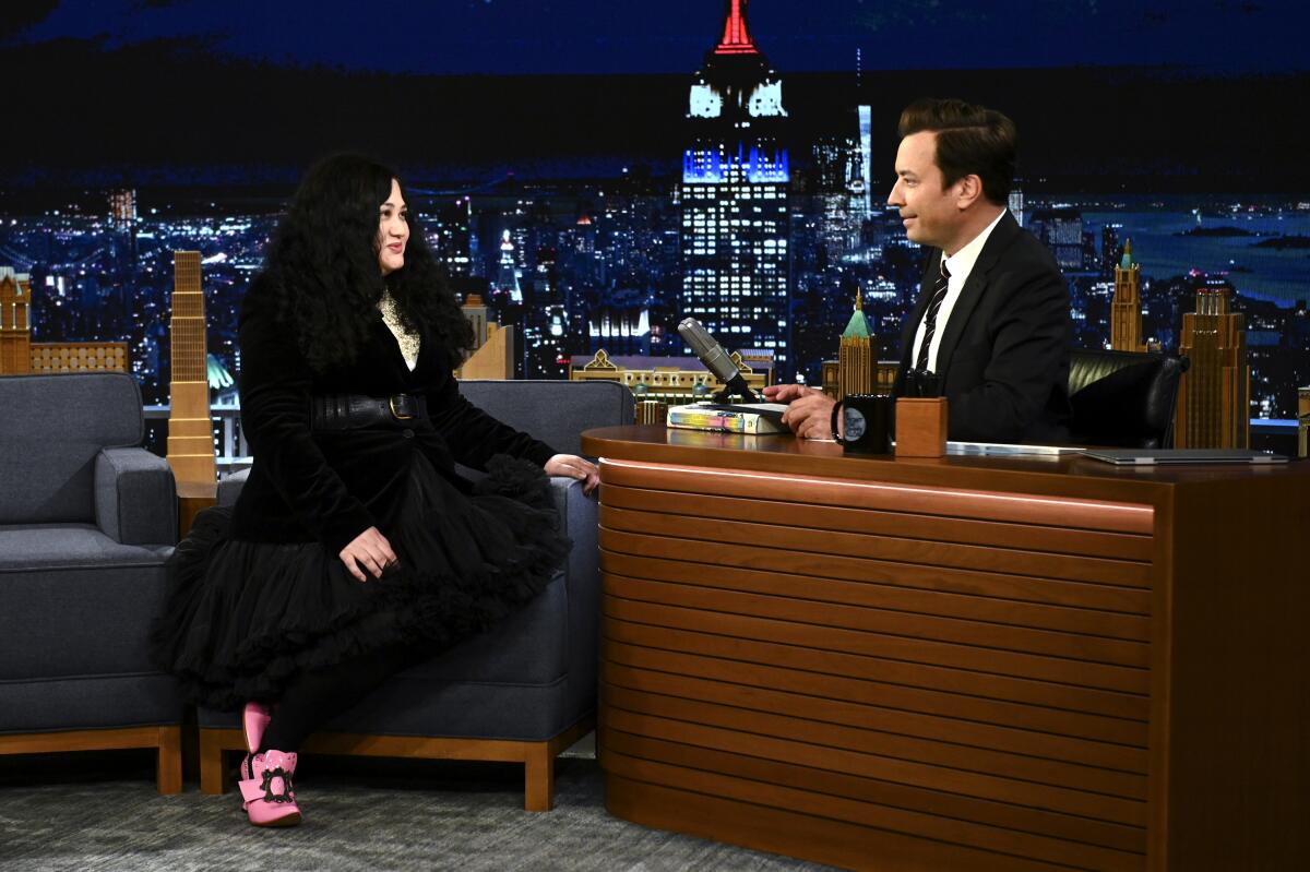 Gabrielle Zevin during an interview with Jimmy Fallon.
