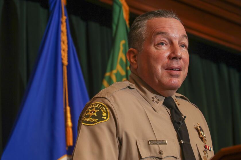 Los Angeles, CA - February 15: Sheriff Alex Villanueva gives details surrounding a weeklong, statewide operation aimed at combatting human trafficking, at a press conference held in Hall of Justice on Tuesday, Feb. 15, 2022 in Los Angeles, CA. (Irfan Khan / Los Angeles Times)