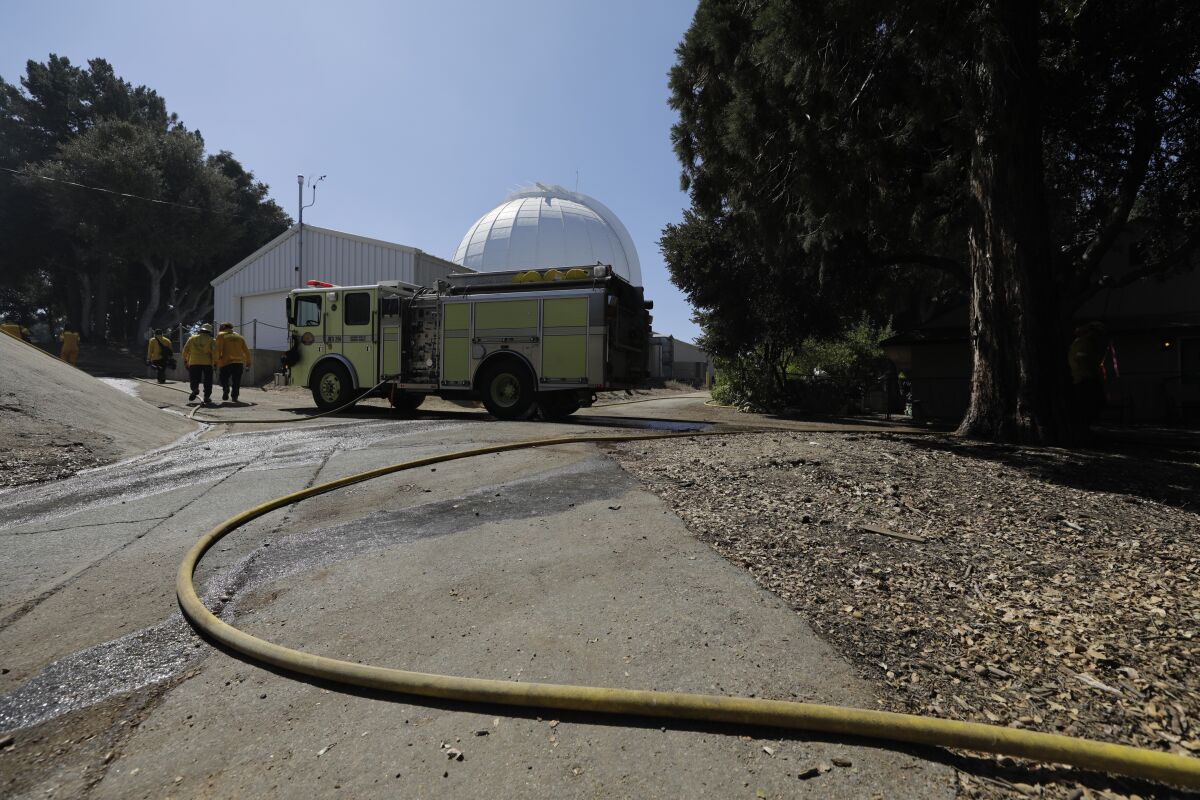 Fire equipment is deployed at the Mt. Wilson Observatory.