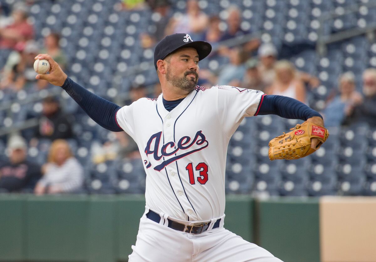 Reno Aces pitcher Zach Lee delivers against the Tacoma Rainiers on May 28.