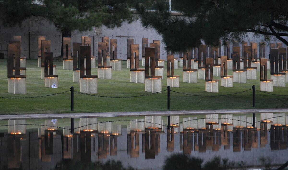 The Field of Empty Chairs at the Oklahoma City National Memorial represents the bombing victims.