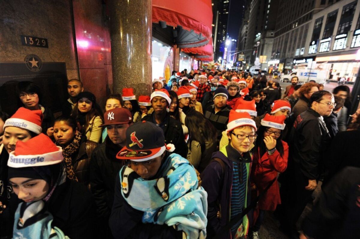 New York shoppers lining up for Black Friday bargains two years ago, back when Black Friday didn't start until, um, Friday.
