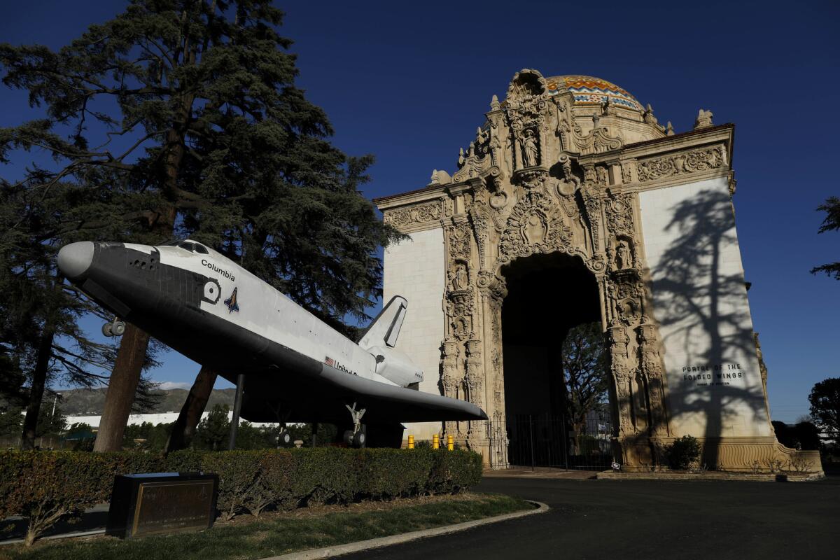 Portal of the Folded Wings at Valhalla Memorial Park Cemetery. Bilt in 1924, this decorative rotunda was rededicated in honor of the pioneers of L.A. aviation.