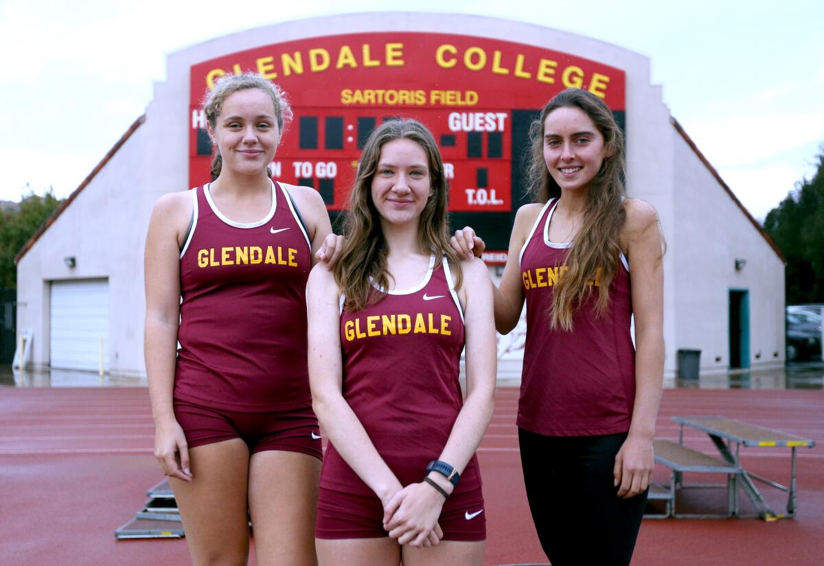 Glendale Community College women's cross-country team members who will be competing in state competition Saturday are, from left to right, freshman Lydia Forsyth, sophomore Phoebe Forsyth and freshman Jamie Levin, all from Burbank High.