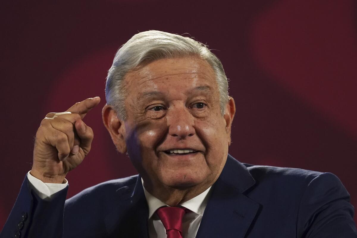 Mexican President Andrés Manuel López Obrador speaks at a news conference.