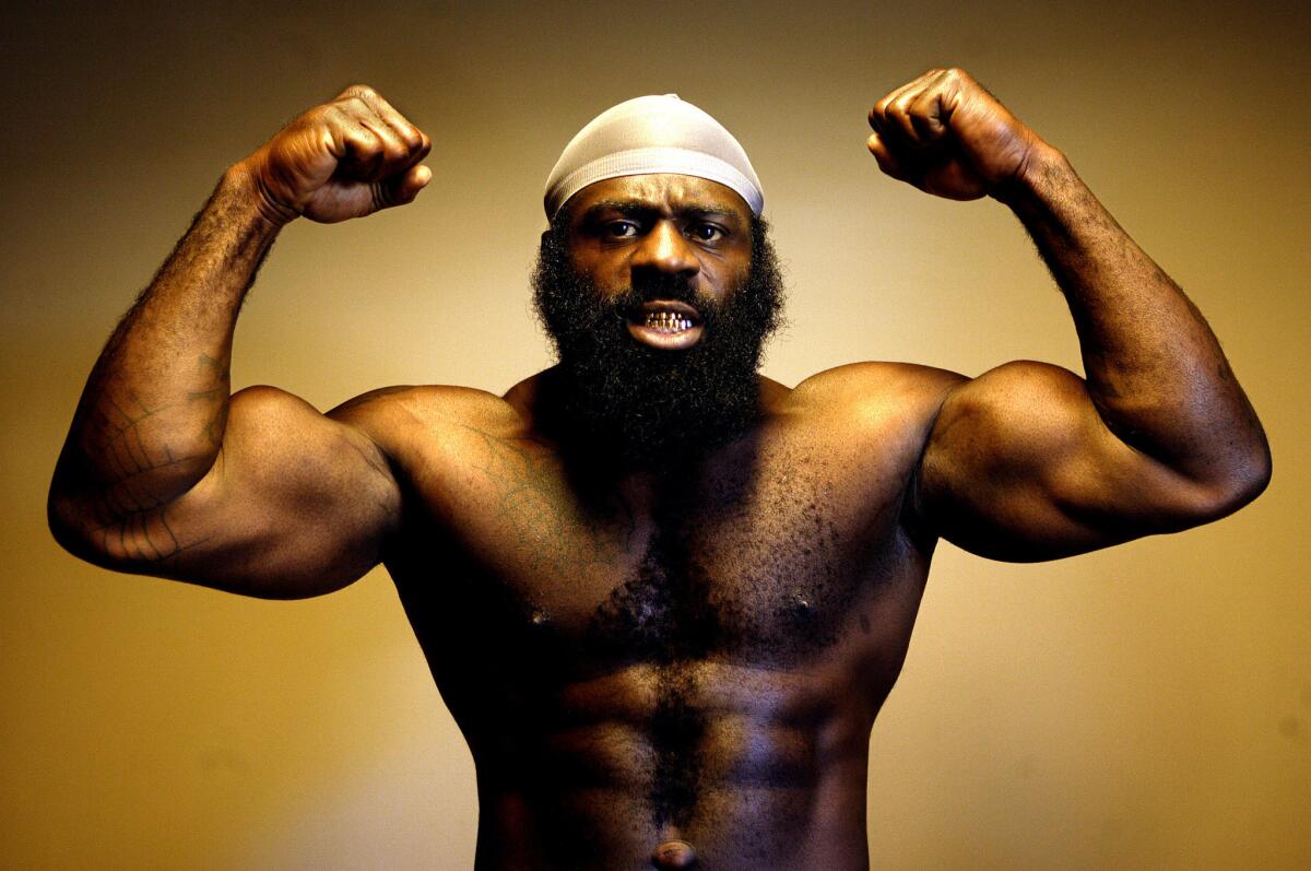 Kimbo Slice strikes a pose while promoting an upcoming fight with James Thompson in 2008.