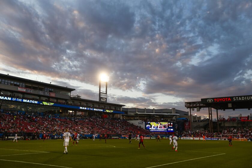 The sun sets during the second half as FC Dallas plays host to the Philadelphia Union on Saturday, Feb. 29, 2020, at Toyota Stadium in Frisco, Texas. FC Dallas won, 2-0. (Ryan Michalesko/Dallas Morning News/TNS) ** OUTS - ELSENT, FPG, TCN - OUTS **