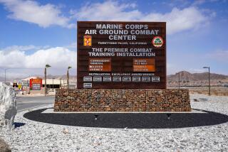 A sign sits at the entrance to the Marine Corps Air Ground Combat Center