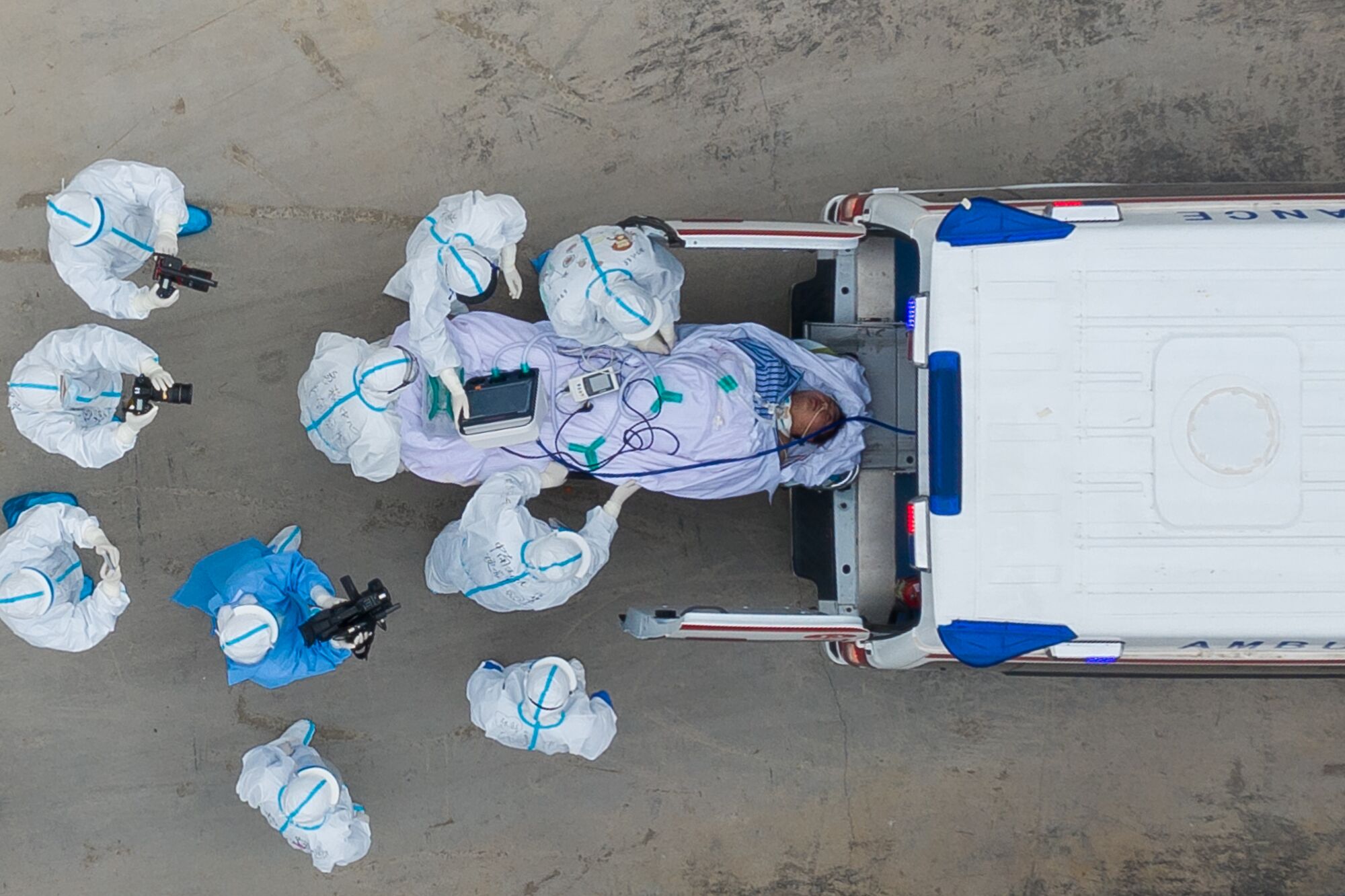 Ambulances carrying patients in Wuhan, China