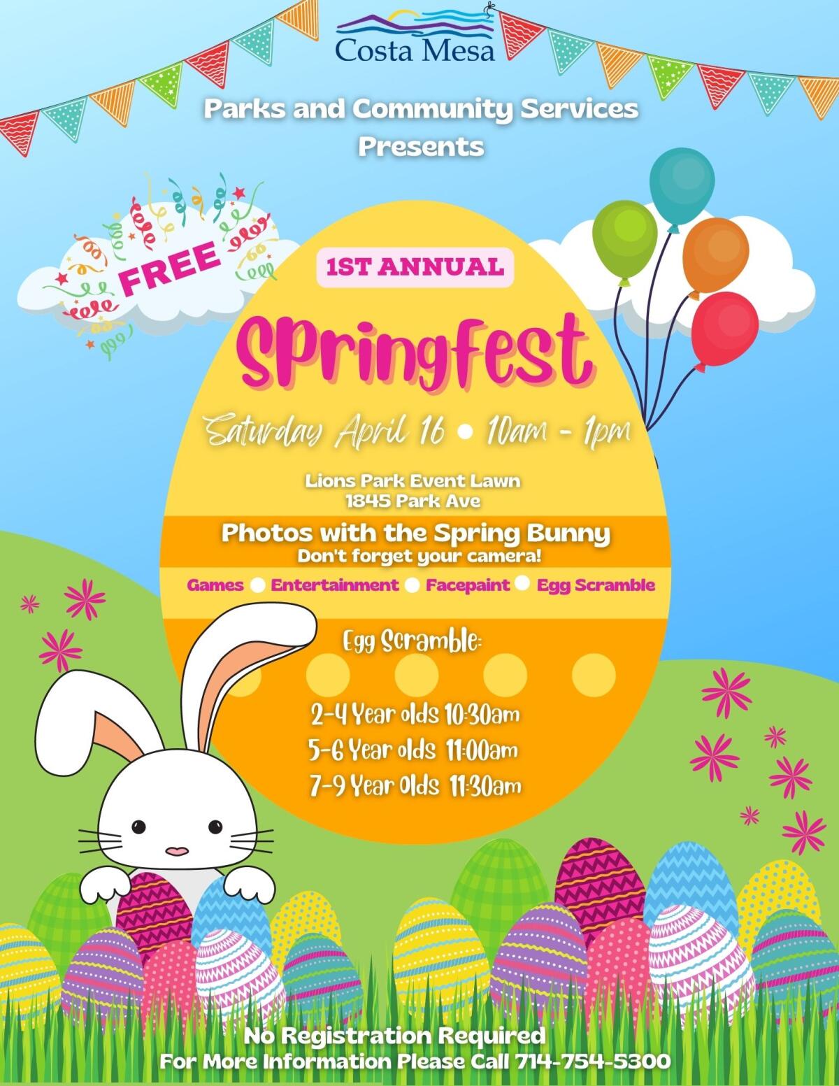 A free city-sponsored SpringFest takes place Saturday at Lions Park, from 10 a.m. to 1 p.m.