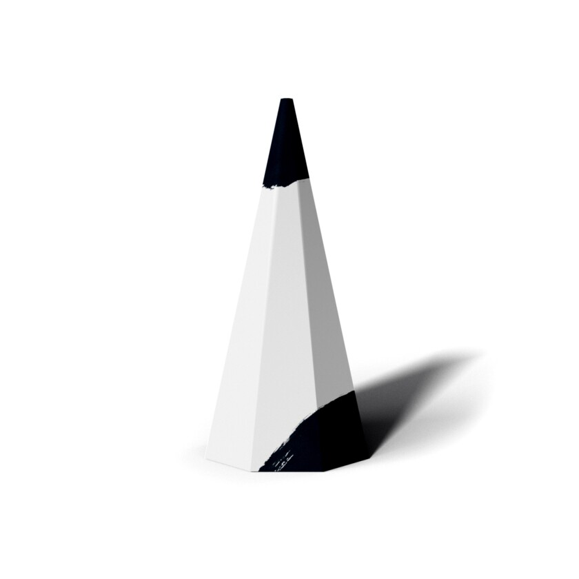 A conical, black-and-white chocolate