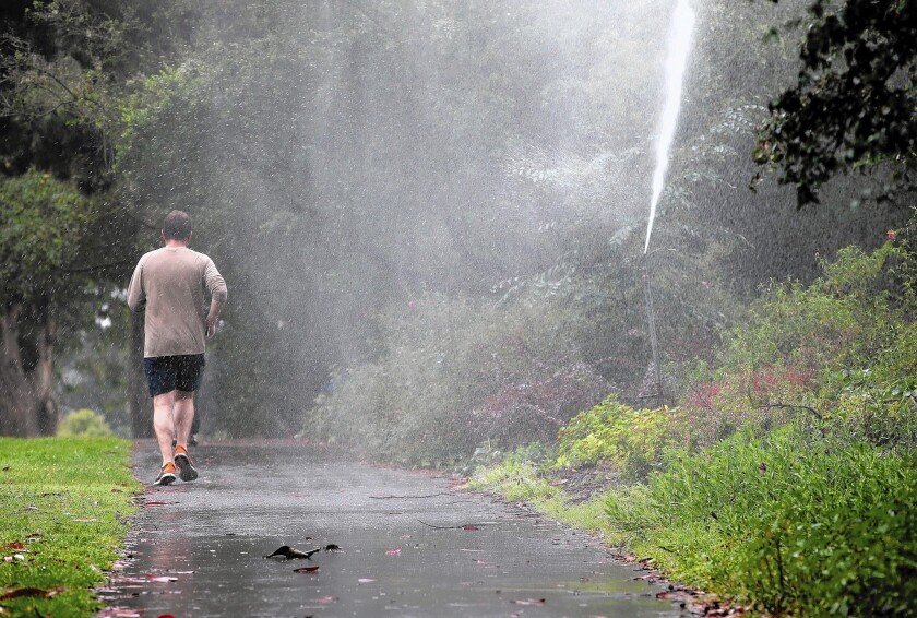 A jogger runs past a sprinkler in San Francisco's Golden Gate Park in July. As the California drought continues to worsen, state water officials are having a hard time figuring out just how much water is being used by Californians.